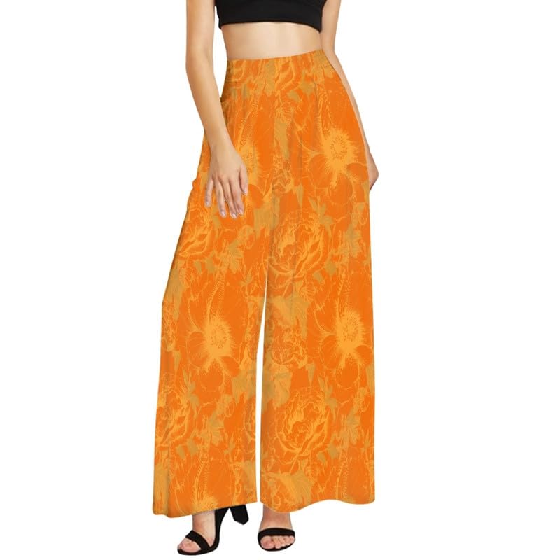 Irisjudy Women Casual Batik Flowers Elastic Waist Wide Leg Pants Ditsy Floral Soft Lounge Joggers Lounge Palazzo Pants