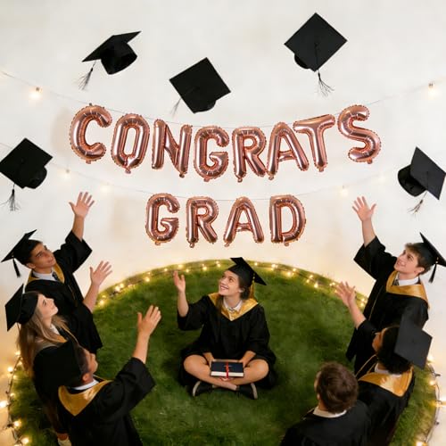 Image of Congrats Grad Balloon Banner, Congratulations Balloons for Graduation Party Decorations 2026, Rose Gold