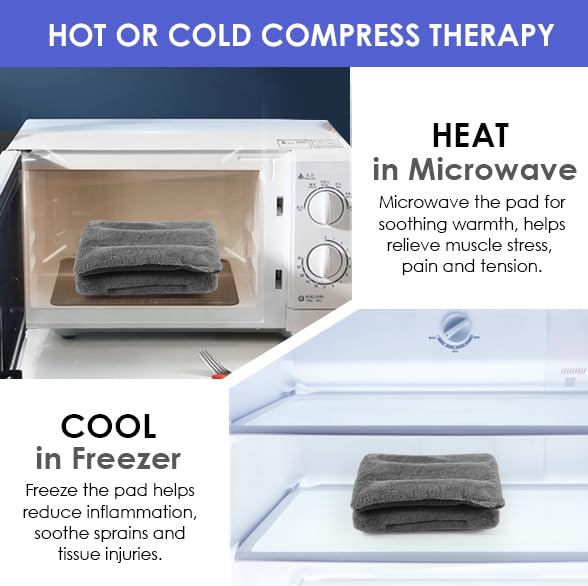 Image of Microwave Heating Pad for Pain Relief, 8 x 18 Grey | Moist Heat Pads for Neck, Shoulder, Back, Knee, Period Cramps, Rice Heat Pack Hot Compress, Reusable & Portable