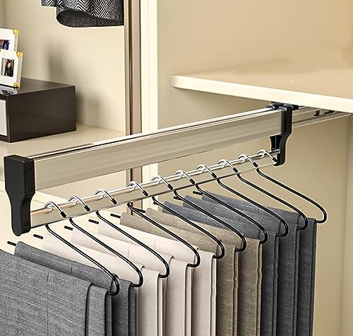 押入れ スライドズボンラック 引き出し式パンツハンガーレール 伸縮式 ズボンハンガースラックスハンガー 、ワードローブガーメントバー - 引き出し式クローゼット洋服レール ブラック 拡張可能なクローゼットロッド 30-80cm クローゼット内のパンツやコー