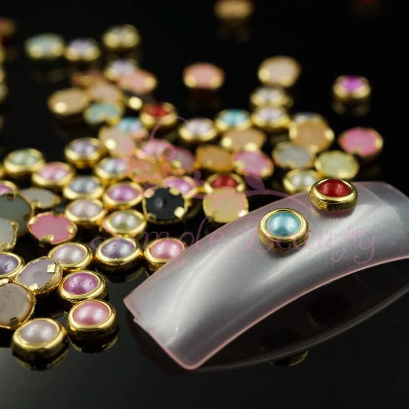 1000pcs/lot 4MM Gold Plated Circle Rimmed Round Faux Pearl Beads Flatback Rhinestones 3D Crafts Nail Art Jewelry DIY Accessories