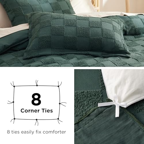 Image of Bedsure Boho Kids Duvet Cover King Size(Duvet Insert /Comforter not Included - Checkered King Duvet Cover for All Seasons, Soft Distressed Vintage Boho Bedding (Green, 104 inch x 90 inch)