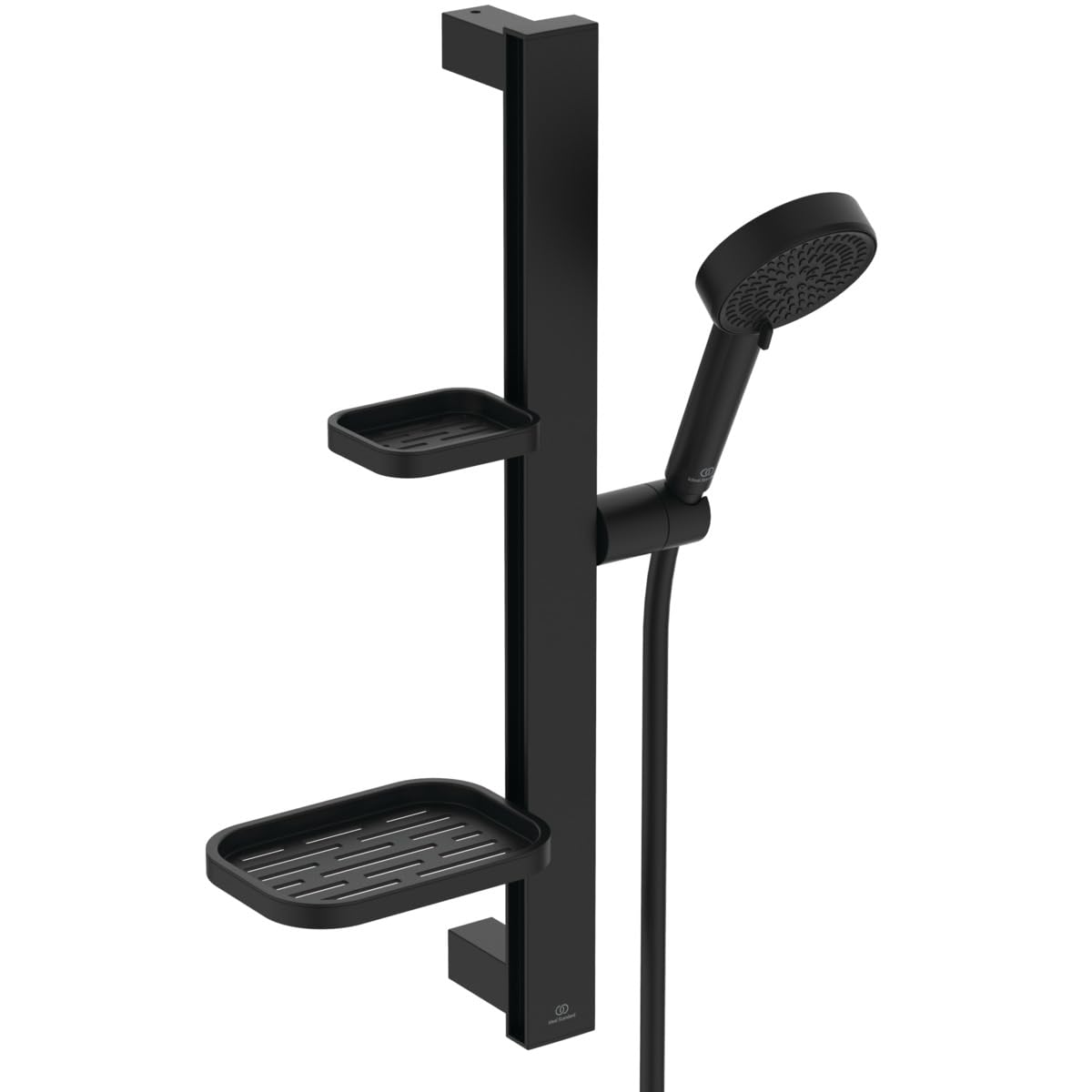 Ideal Standard Idealrain Alu+ Brausekombination, Wassersparender Duschkopf mit zwei Strahlarten (SilkRain und Rain) und verstellbaren Ablagen – Schwarz Matt (349x157x600 mm)