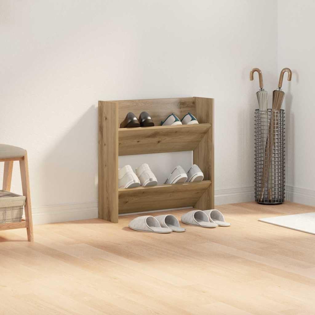 Wandschuhschrank aus Holzwerkstoff Artisan Eiche, 60 x 18 x 60 cm, 2 Regalfächer, für Flur Diele Eingang, platzsparende Schuhaufbewahrung mit Stabiler Wandmontage