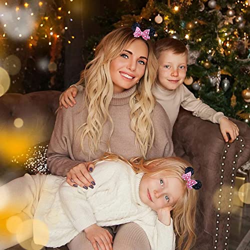 Modfuns Pink Mouse Ears Clips Sequin Bow Hair Clips 4Pcs 4.7X2.7 Inch Sparkle Hairbows For Baby Girls Princess Hair Bow Clips For Toddler Kids Barrettes Clips Cute Hair Accessories For Birthday Party #TOP4