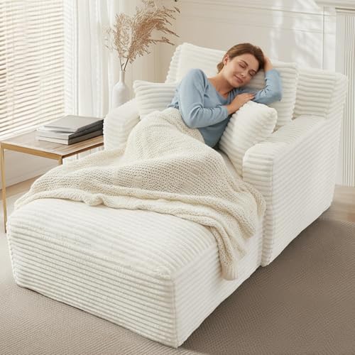 Anwick 166cm Chaiselongue Sofa Indoor Übergroße Loungesessel aus Cord-Gewebe Bodenlose Cloud-Sofa & Lesesessel Deep Seat Schlafsofa Liege für Wohnzimmer Keine Montage Erforderlich (Weiß)