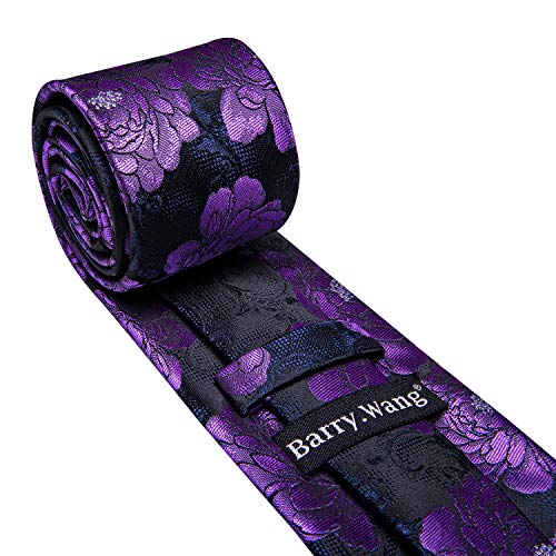 Image of Barry.Wang Classic Mens Ties Silk Necktie Pocket Square Cufflinks Set Woven Designer Wedding Business