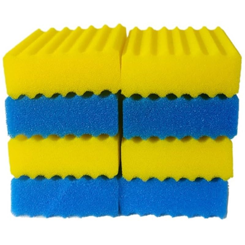 kychenBase CBF-350B Pond Filter Sponges – Pond Filter Media Replacement, Filter Foam Pads for Pond Filters (4 x Blue Coarse & 4 x Yellow Fine)