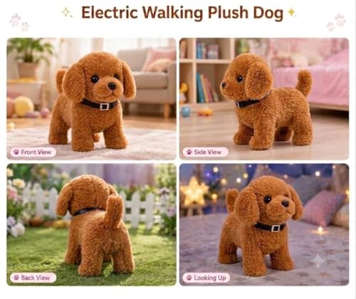 Image of Remote Control Walking Dog Toy Interactive Battery Operated Puppy Plush Soft Moving Tail Electronic Pet Toy for Kids Boys Girls Educational Fun Gift