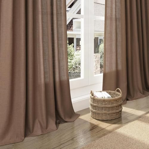 Image of Nanspring Extra Long Linen Curtains 144 Inch for Living Room Caramel Brown