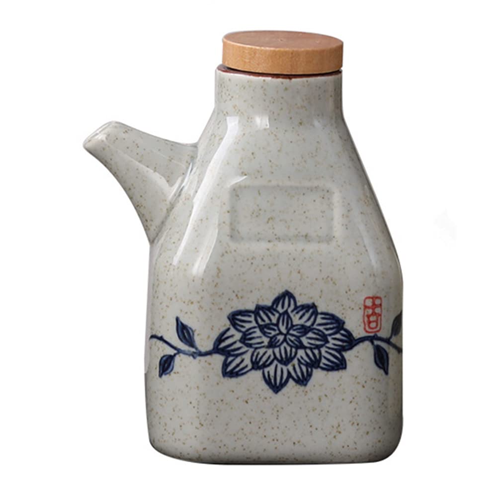 OnePine 350ml Ceramic Oil Dispenser Bottle, Soy Sauce Bottle Dispenser No Drip, Olive Oil Dispenser, Condiment Container with Lid