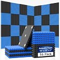 TEMGCUAM 56 Pack Acoustic Foam Panels |1 "x12 "x12" Rapid Recovery Acoustic Wall Panels |High Density Sound Reducing Panels for Home Studio |With Adhesive Stickers 280PCS (28 Black+28 Blue)