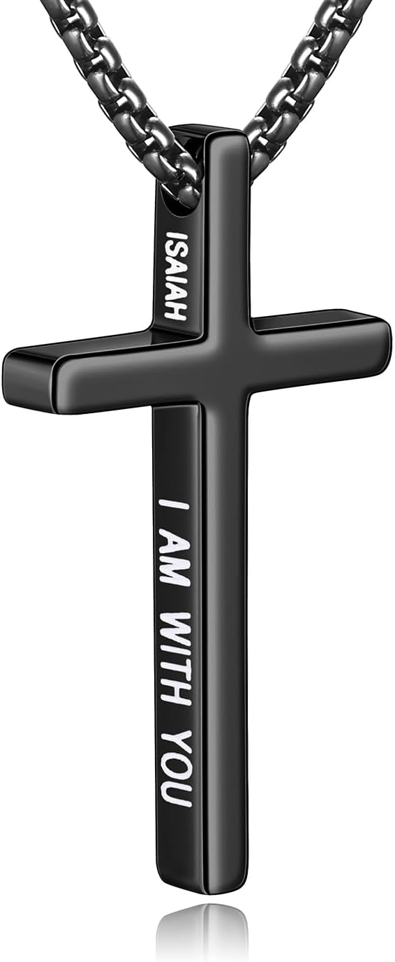 Fiusem Cross Necklace for Men, Inspirational Bible Verse Cross Chain for Men, 316 Stainless Steel Cross Necklace for Men