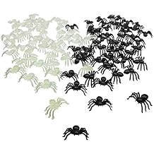 Realistic Small Plastic Spider Toys of Black and Glow in The Dark for Scary Prank Props Halloween Decor Supplies, 100 Counts