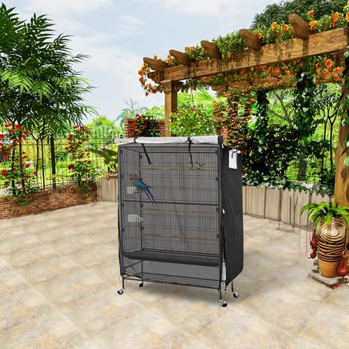Image of Bird Cage Covers for Night,38 inchLx23 inchWx51 inchH,420D Fabric Washable Waterproof Large Dust Pet Birdcage Breathable Warm Protection Cover,Distraction and Light Eliminator for Winter,Cats,Mink(with Mesh)