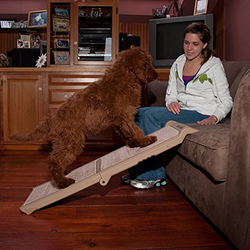 Pet Gear Travel Lite Bi-Fold Ramp for Cats/Dogs, Lightweight/Portable, Safety Tether Included, Rubber Grippers for Stability, PG9050TN, Bi-Fold Half Ramp 42