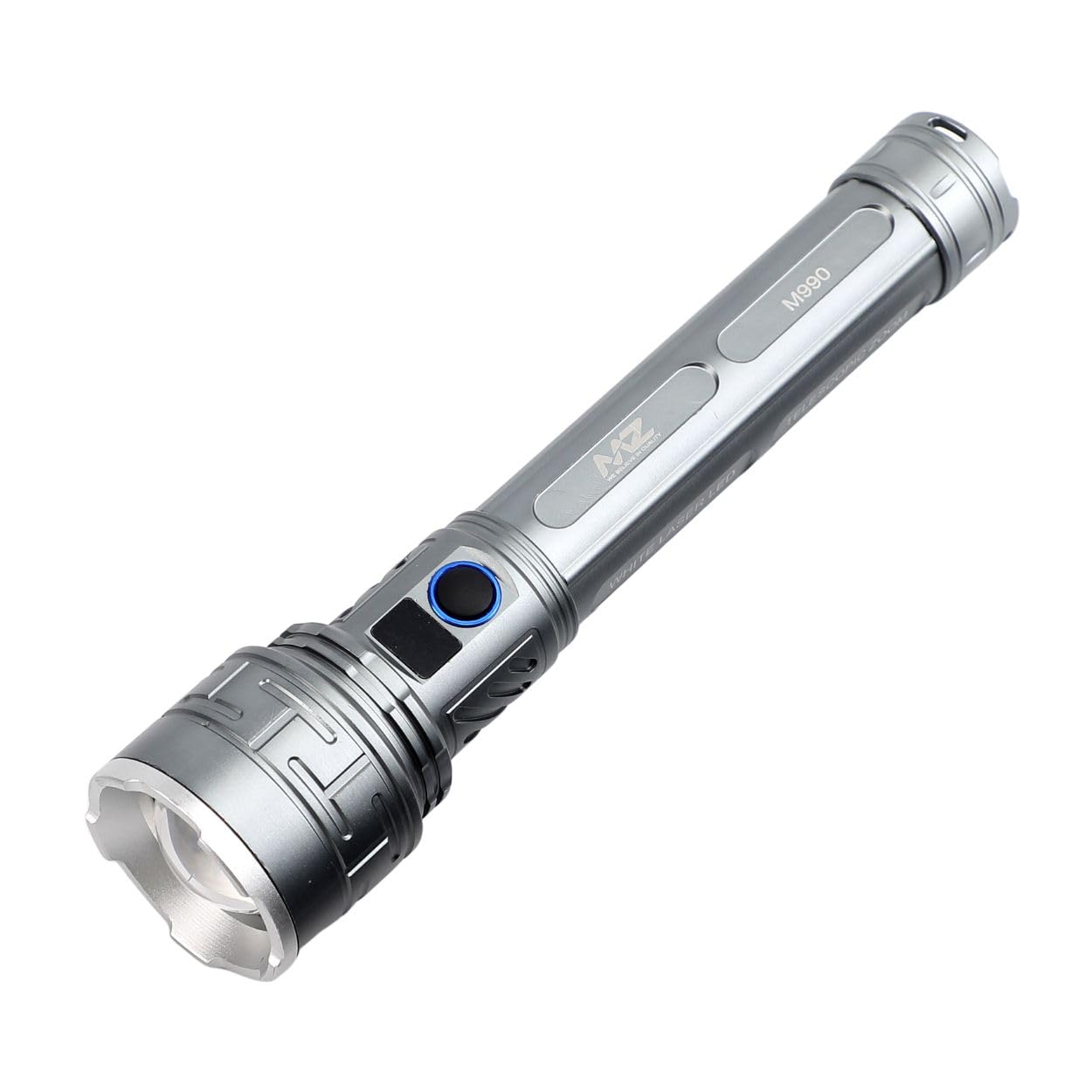 MZ M990 (Rechargeable LED Metal Torch) Zoomable 3 Modes Flashlight