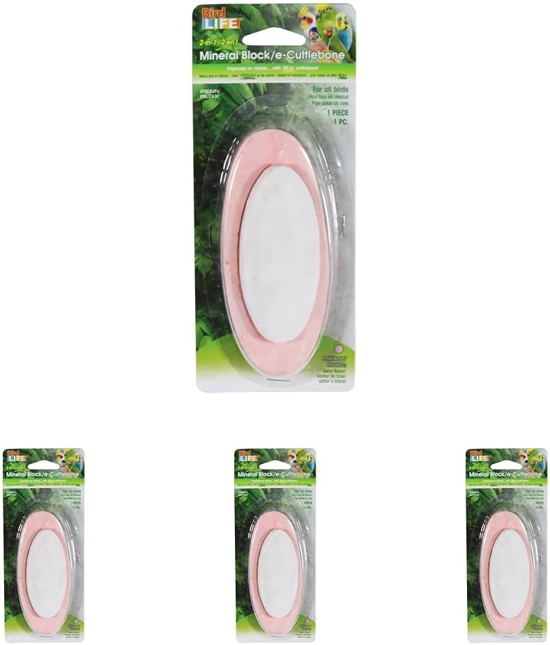 Penn-Plax Bird-Life 2-in-1 E-Cuttlebone & Mineral Block – Berry Flavor – Great for All Birds – 4 Pack