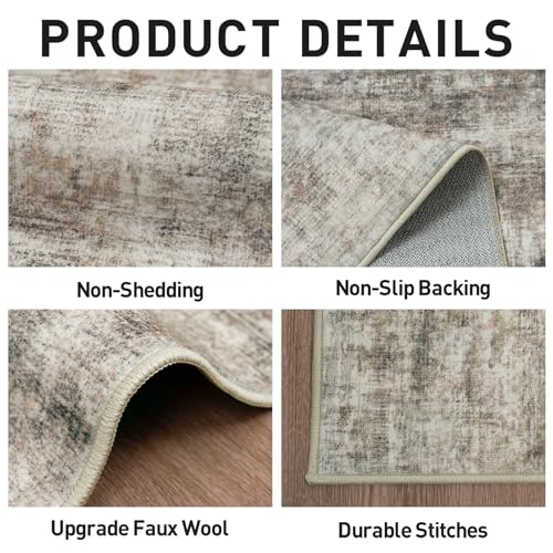 2'6''x8' Runner Rugs Washable Rug: Modern Abstract Living Room Rug Soft Anti-Skid Thin Carpet Indoor Floor Non-Shedding Carpets for Bedroom Dining Room Farmhouse Nursery Home Office Brown Black