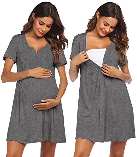 Image of Ekouaer Labor and Delivery Gown, Nursing Nightgown, Maternity Nightgowns for Hospital Short Breastfeeding Nightgown S-XXL