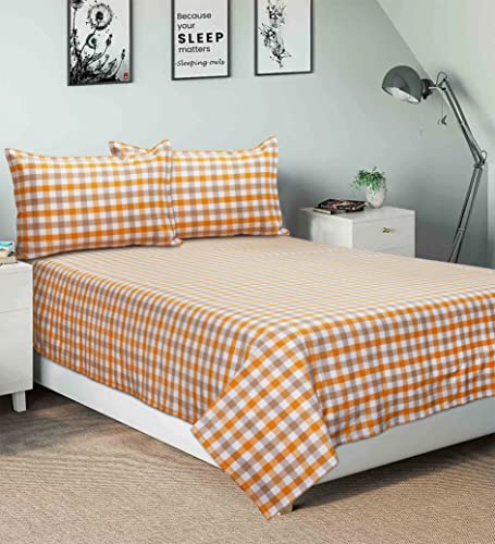 Image of AIRWILL, 200GSM Handloom Cotton Double Bedsheet with 2 Pillow Covers (Lanfranki Yellow)