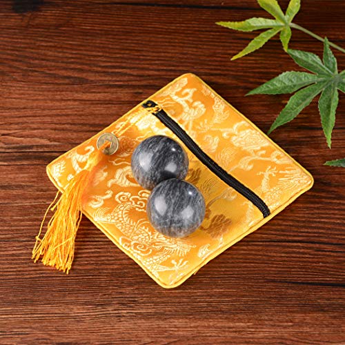 1.4'' Dark Grey Marble Baoding Balls Chinese Health Hand Exercise Balls Stress Relieve Craft Collection (bag-packed)