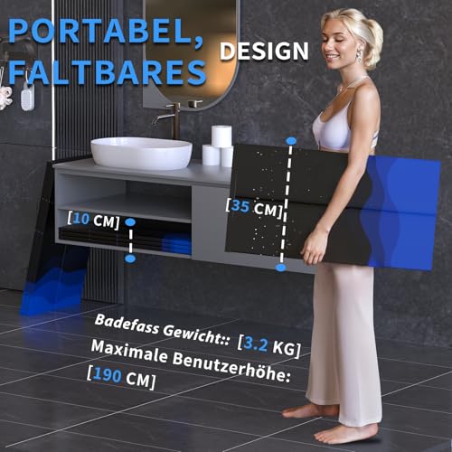 Upgrade-Portabel-Badewanne Erwachsene（80x66 CM）-Faltbare Kältebadewanne zur Erholung - Zusammenklappbare Badewanne für Dusche/SPA Outdoor - Eisbad für Sportler (Schwarz)