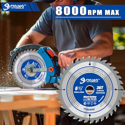 PAYA TOOLS 6-1/2-Inch 36-Tooth Circular Saw Blade,TCT ATB Framing Blade,20mm Bore(16mm Reduction Ring Included) for Wood Fast Cutting,TUV Rheinland Tested and Certified,Meets EN847 Standards - Thumbnail 5