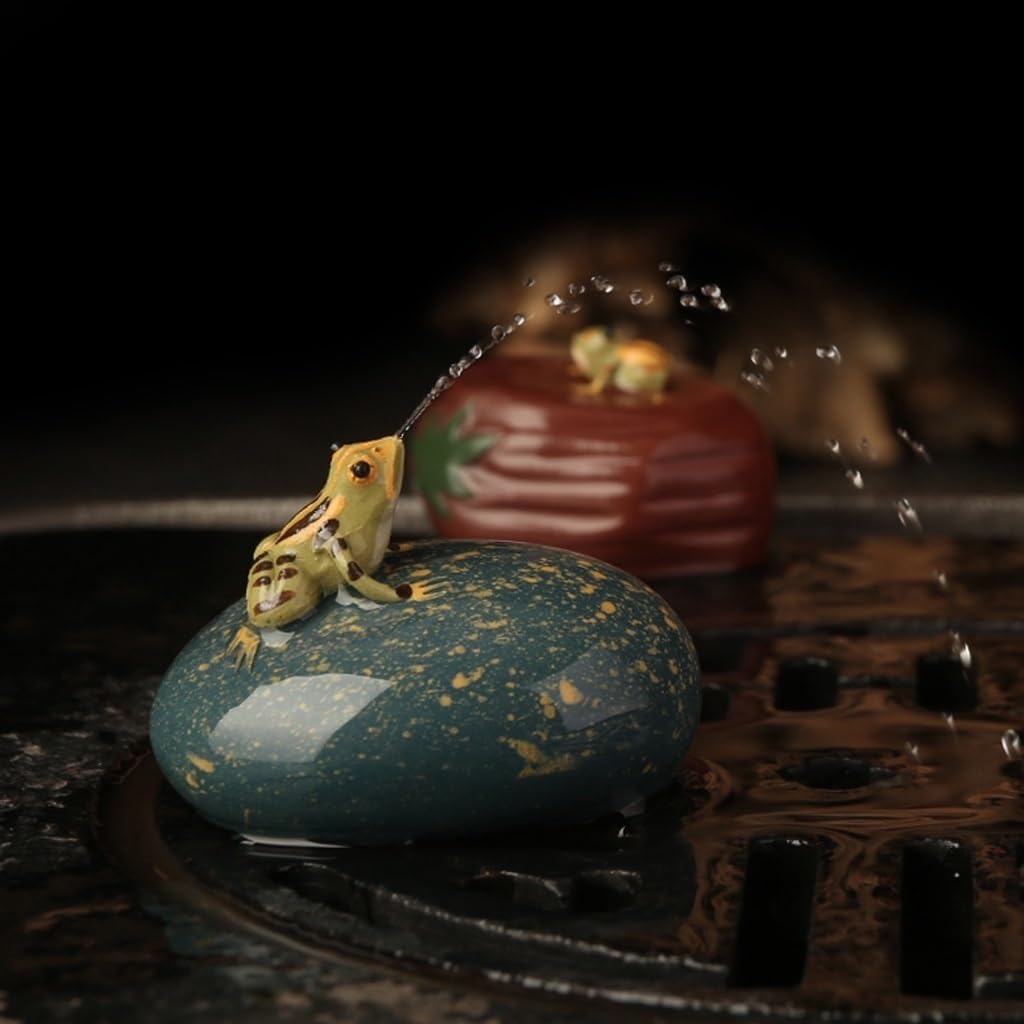 Estatua hecha a mano para mascotas, té de arena morada, pulverización de agua, rana, sapo, estatua de café, té, mascota, piedra creativa, té, decoración del hogar, accesorios de mesa de té para