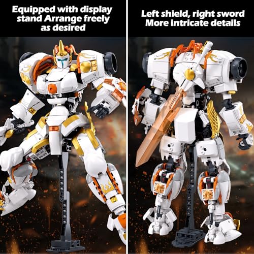 Image of HIGH GODO Warrior Mech Robot Building Set, Long Swords Shields Samurai Mech Model Kit, Creative City Justice Hero Ninja Gifts for Adults Teens 14+ (695PCS)