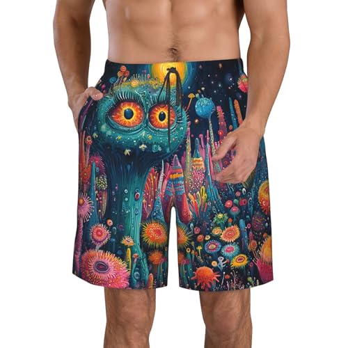 Mens Swim Trunks Board Shorts Quick Dry Shorts with Pockets - Psychedelic Trippy Art - Main Image
