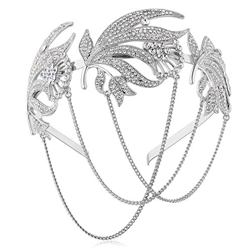 ArtiDeco 1920s Flapper Headband Crystal Great Gatsby Headpiece Vintage 1920s Flapper Gatsby Accessories Art Deco Hair Comb (Silver)