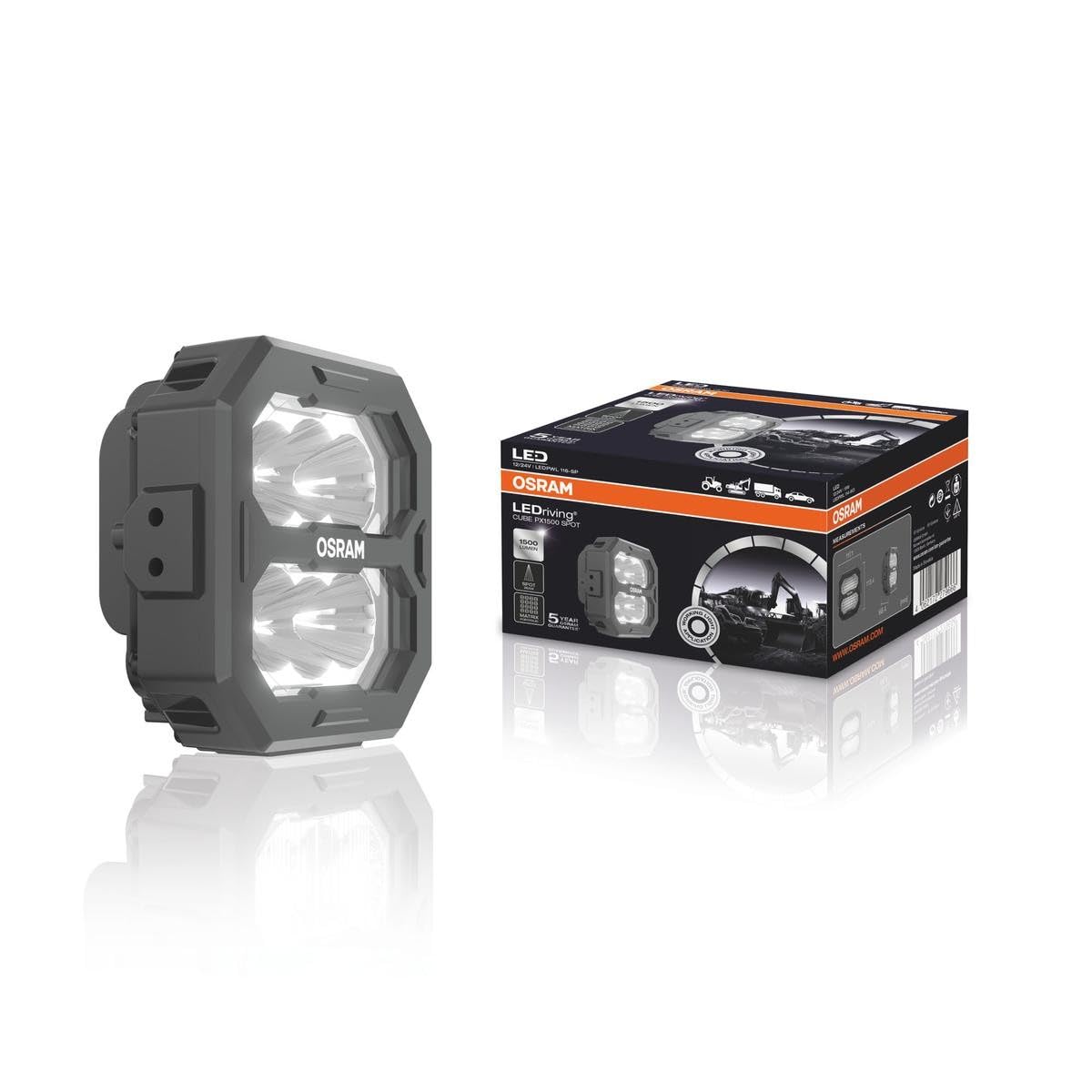 OSRAM LEDriving® Cube PX1500 Spot, LEDPWL 115-FL, OFF ROAD LED work lights, 1500 lumens, Folding box (1 Lamp)