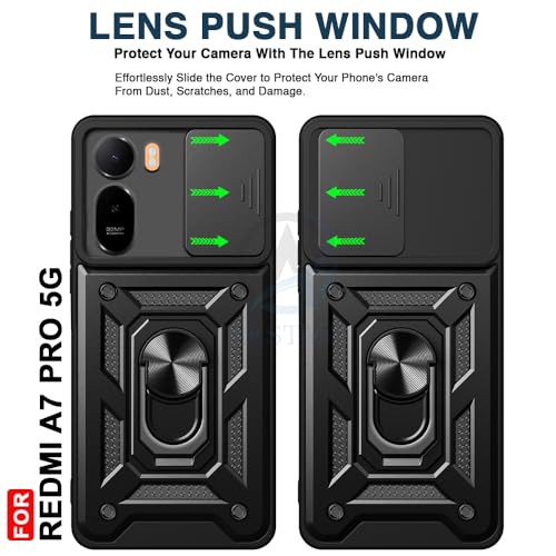 Image of AESTMO Tough Armor Redmi A7 Pro / C85X 5G Bumper Back Case Cover | Ring Holder & Sliding Camera Shield Cover | 360 Degree Protection Back Case Cover for Redmi A7 Pro / C85X 5G (Black)