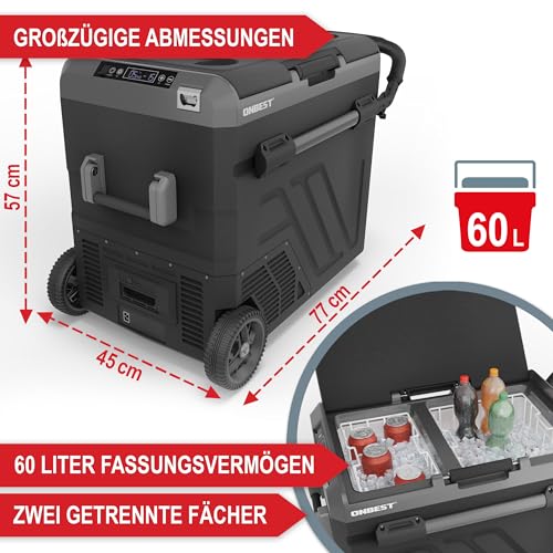 ONBEST Kompressor Kühlbox 60 L -Perfect für Auto- und Camping-Verbraucher -Elektrische Kühl- und Gefrierbox -Ideal für O