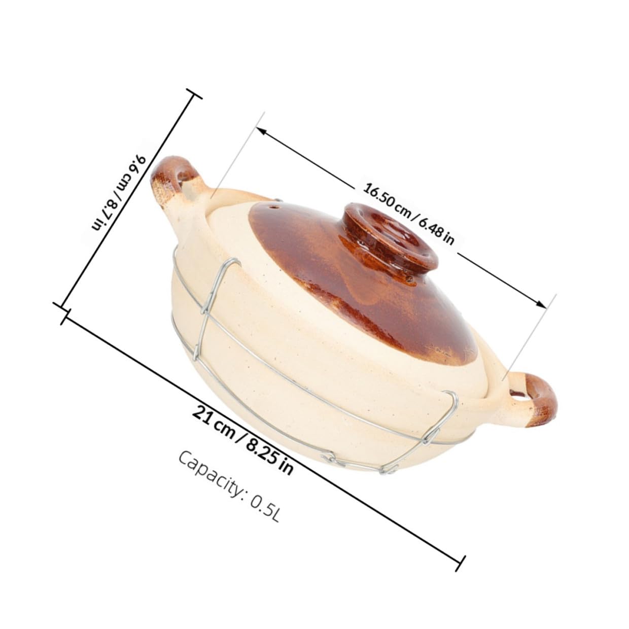 PLAFOPE Cazuela de Barro Redonda 0,5L Mango Seguro y Tapa, Olla Pequeña para Sopa y Guisos, Set de 2 Unidades para Cocina Casera y Porciones Individuales