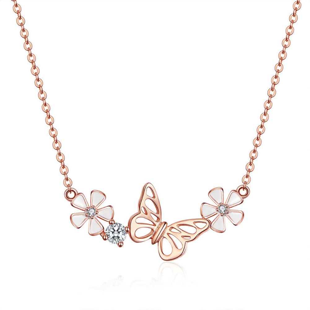 Collana con Farfalle e Fiori Collana Girocollo Corta in Argento Sterling 925 con Fiori smaltati Gioielli Coreani in Argento