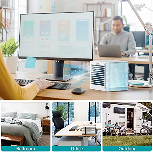 Mini Portable Air Conditioner Fan, Hysure 4 In 1 Personal Air Cooler Fan Humidifier, Blue Night Light, 800Ml Tank With Washable Filter For Small Space, Super Convenience For Office, Home, Desktop #TOP1