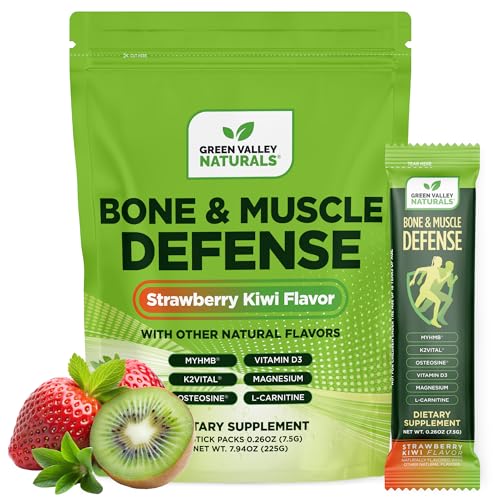Green Valley Naturals Bone & Muscle Defense On-The-Go Stick | 3 000 mg myHMB (HMB) K2VITAL Delta & OsteoSine | Dual-Action Bone & Muscle Support | Vegan | Men & Women 50+ | 30 Stick Packs