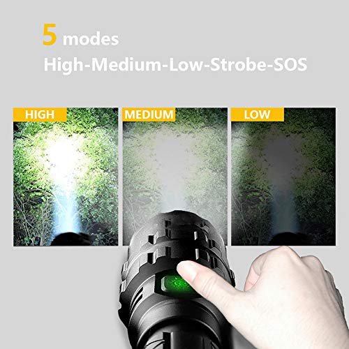 POVAST Tactical Flashlight with Mount Pressure Switch for Weaver Picatinny Rail, 5 Modes Emergency Torch Light, Rechargeable Battery Included - Thumbnail 2