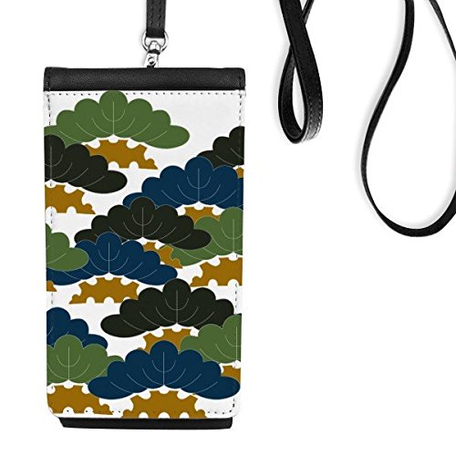 Bourse téléphone portable cuir noir motif pin chinois traditionnel