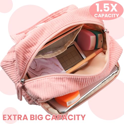 Image of Sherr Large Pencil Pouch Pink Pencil Case Initial Pencil Pouch Preppy Cute Pencil Bag Aesthetic Corduroy Pen Case Capacity Zipper Stationery Bag Gift Ideal for Women(M)