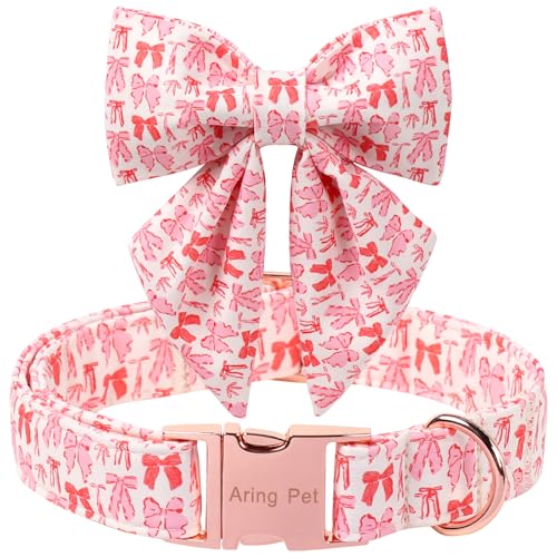 ARING PET Bow Collar for Dog, Cute Pink Sailor Bowtie Heart Puppy Pet Collars for Small Medium Large Girl Dogs-L