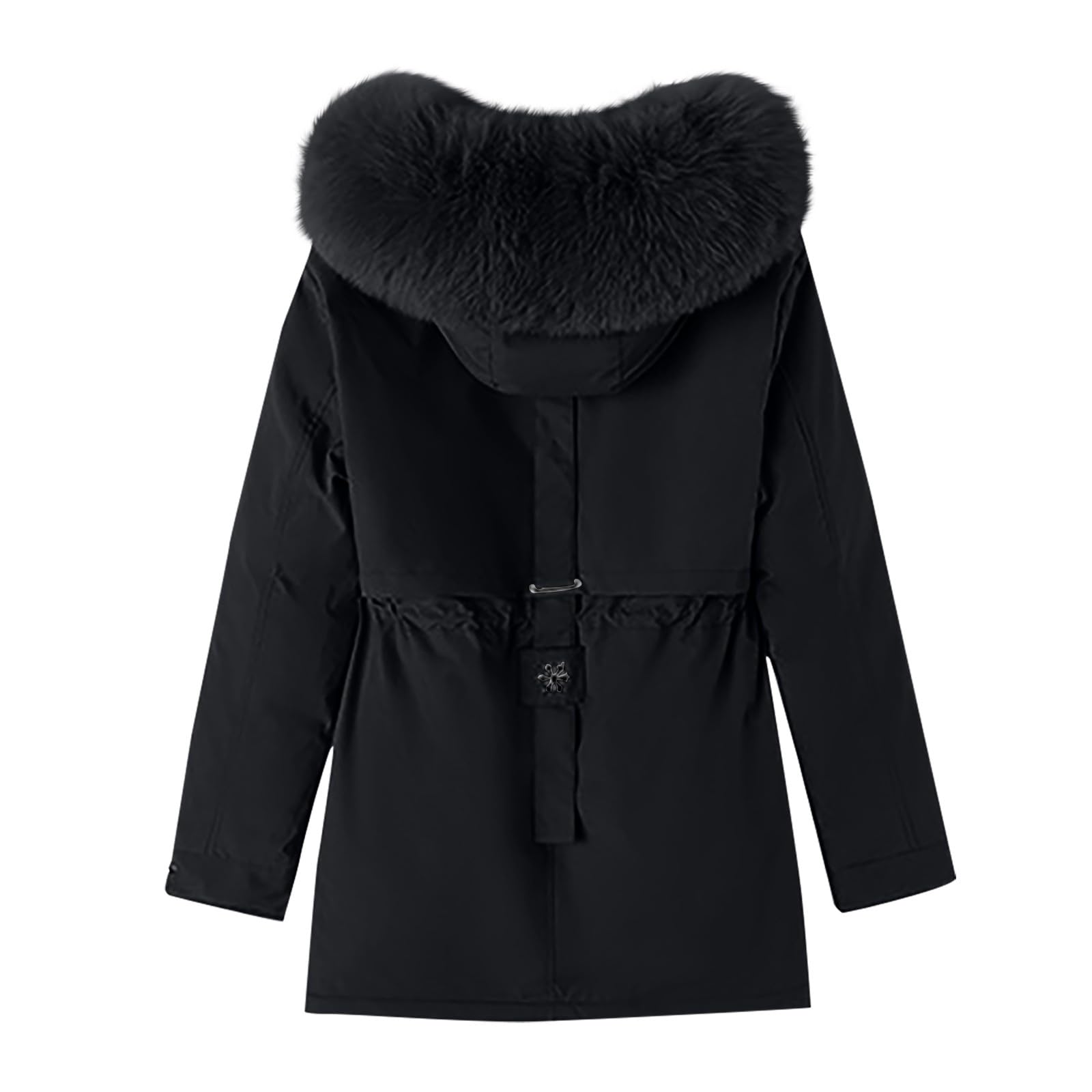 Wintermantel Damen Fellkapuze Mittellang Winterjacke Frauen Warm Gefüttert Winterparka Dicke Mantel Winter Teddyfutter Jacke Elegant Parka Outdoor Winddicht Skijacke Zipper Mit Taschen