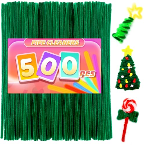 Image of Praisebank Christmas Green Pipe Cleaners for Crafts, 500pcs, Chenille Stems for DIY Projecets, Arts & Crafts Supplies for Festival Party Decorations