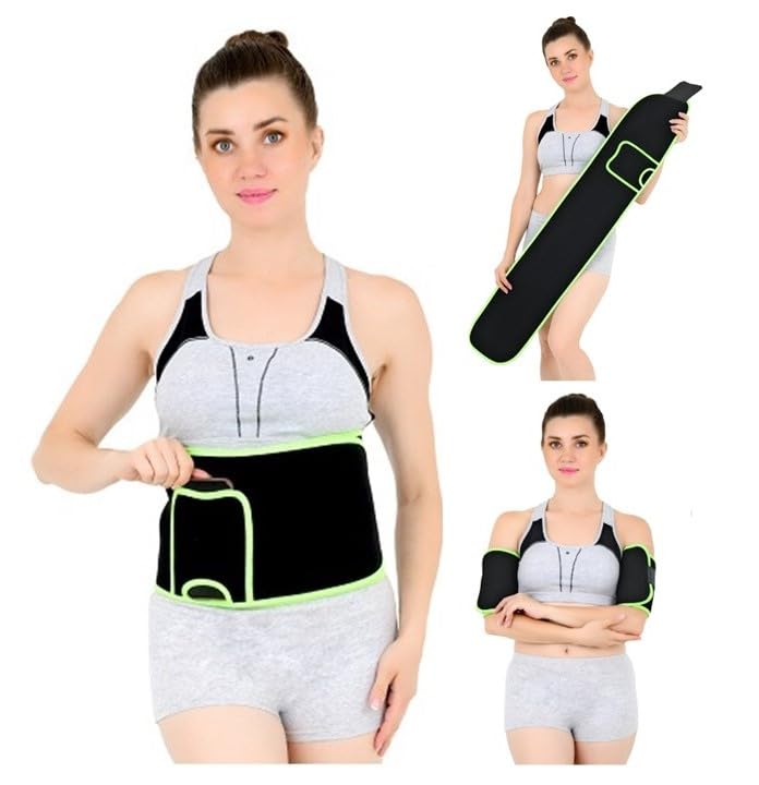 SWEAT BELT Combo Premium Arm Belt + Slimming Belt for Stomach Fitness for Exercise & Workout for Men and Women Made of Neoprene (Green) (B0C77S4K31) Amazon Price History, Amazon Price Tracker