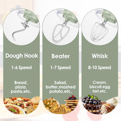 Kitchen in the box 6.5QT Stand Mixer,10-Speed Stainless Steel Bowl (Green) - Image 4