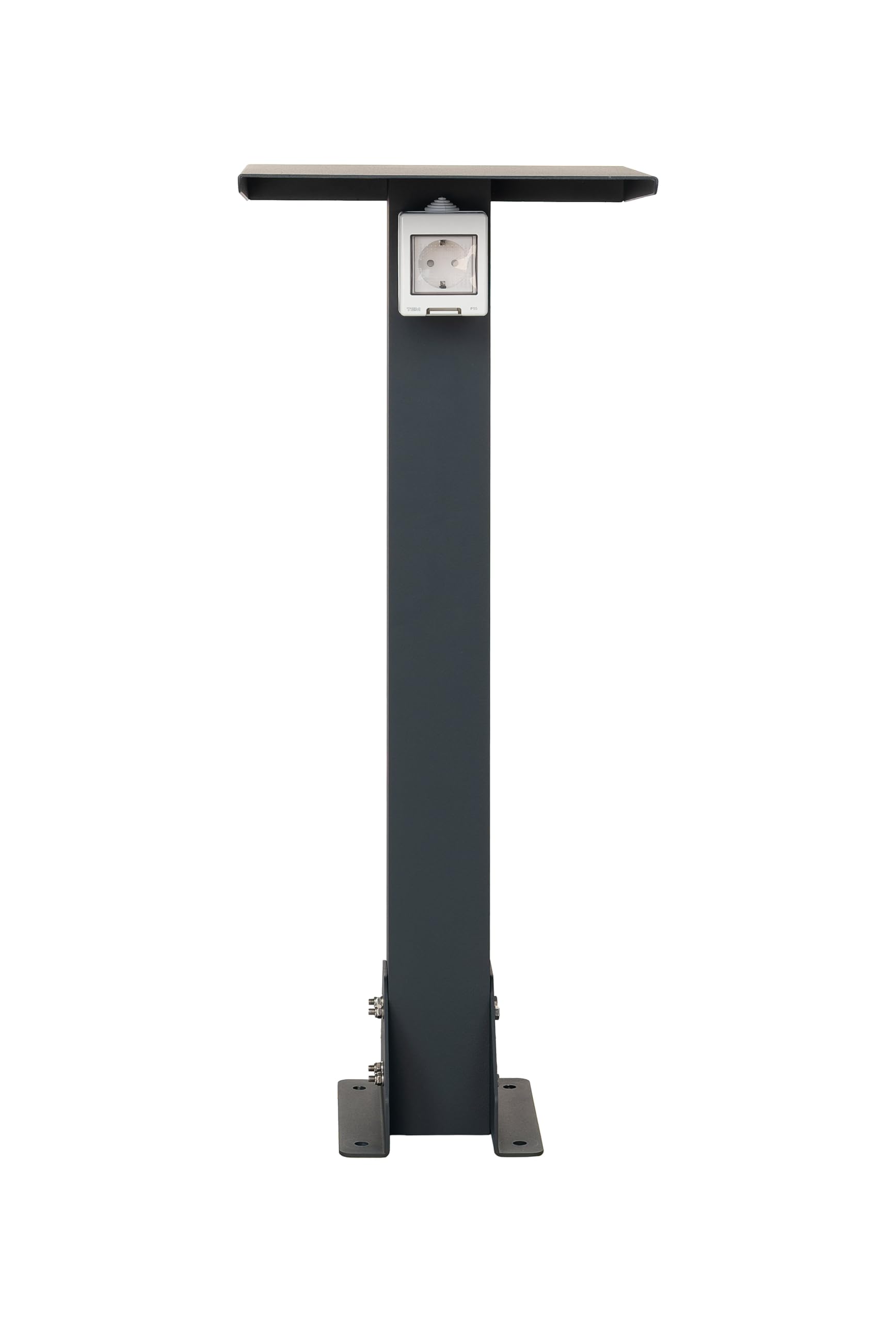 Base in alluminio con presa esterna. Colonna di presa di alta qualità. Presa per esterno con piede (Schuko 1F, 16 A, 3,7 kW)