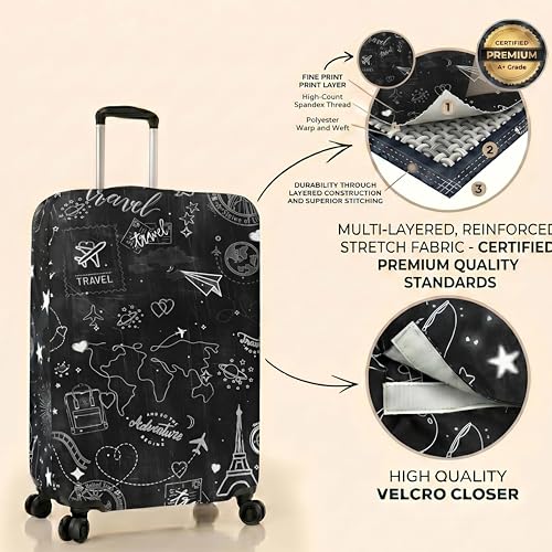 Image of Premium Printed Polyester Luggage Cover for Trolley Bags Stretchable Suitcase Protector for Travel and Dust Protection (59-Black Plane-M)