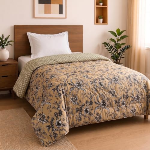 Image of Mafatlal 120 GSM Ultra 120 GSM Microfiber Reversible AC Comforter /Blanket for Single Bed, Lightweight Quilt /Dohar /Duvet (90 x 60 Inches) | Cream Beige